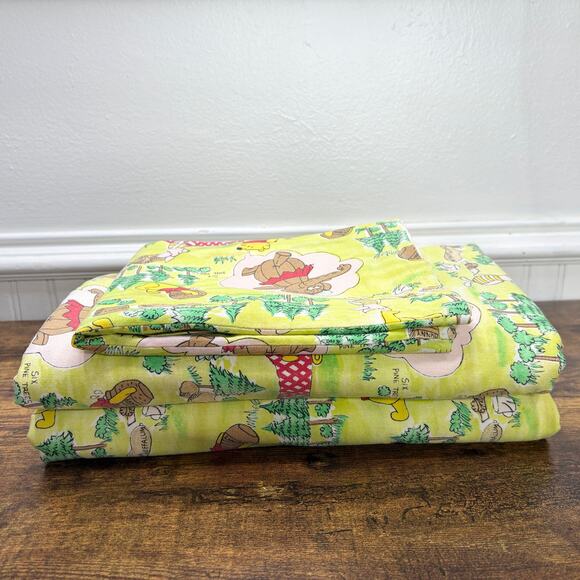 Vintage Curtains Winnie the Pooh Piglet Heffalump Set of 2 Drapes Fabric Yellow - Picture 2 of 6